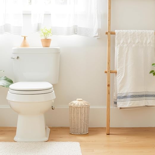 GRANNY SAYS Wicker Small Bathroom Trash Can with Lid, 2 Gallon Cute Decorative Waste Basket for Bedroom and Dorm, Office Garbage Cans for Under Desk, Mini Round Trash Bin for Decor, Off White - Image 2