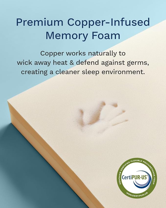 ViscoSoft 4 Inch Active Cooling Memory Foam Mattress Topper Cal King - Select Copper-Infused Mattress Pad