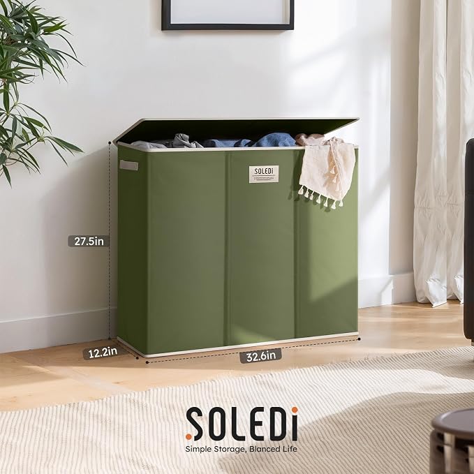 SOLEDI 180L 3-Section Laundry Hamper with Lid, Extra Large Dirty Clothes Basket with Sturdy Handles for Laundry Room & Bedroom - Durable Organizer for Sorting Laundry - Image 7