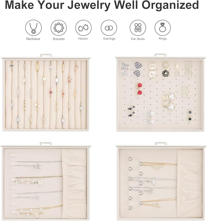 DesignSter Jewelry Box Organizer, Jewelry Box for Women, PU Jewelry Organizer Display Case with Side Drawers, Jewelry Storage for Earring Necklace Ring Bracelet Watch - Image 2