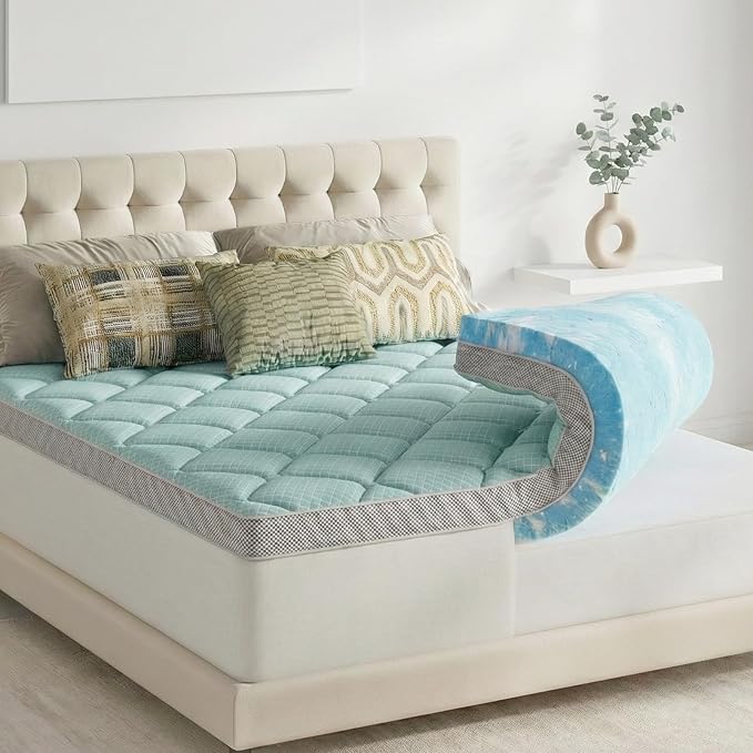 Novilla 4 Inch Dual Layer Memory Foam Mattress Topper, 2 Inch Gel Memory Foam and 2 Inch Cooling Down-Alternative Mattress Pad Cover for Back Pain, Breathable & Certi-Safe, Queen