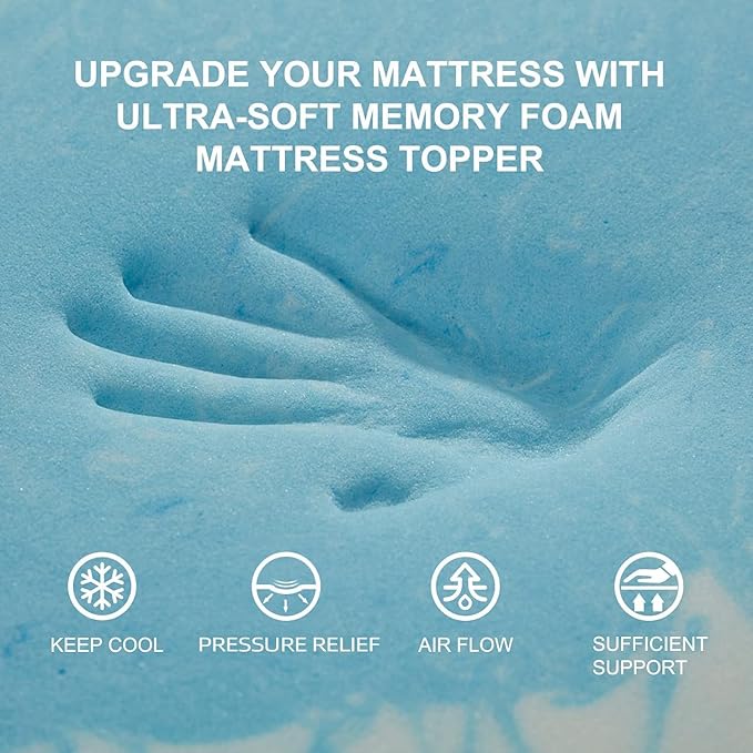 SINWEEK 1.5 Inch Mattress Topper 5-Zone Memory Foam Mattress Topper Pressure Relieve Soft Mattress Pad, CertiPUR-US Certified, King Size Blue
