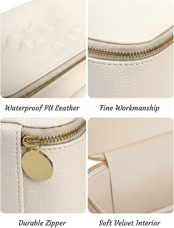 Hacaroa Travel Jewelry Case with 12 Velvet Pouches, Jewelry Storage Organizer Box PU Leather, Clear Window Small Bags Wedding Gifts for Earrings, Necklaces, Bracelets, Rings, Women, Girls, Cream White - Image 5