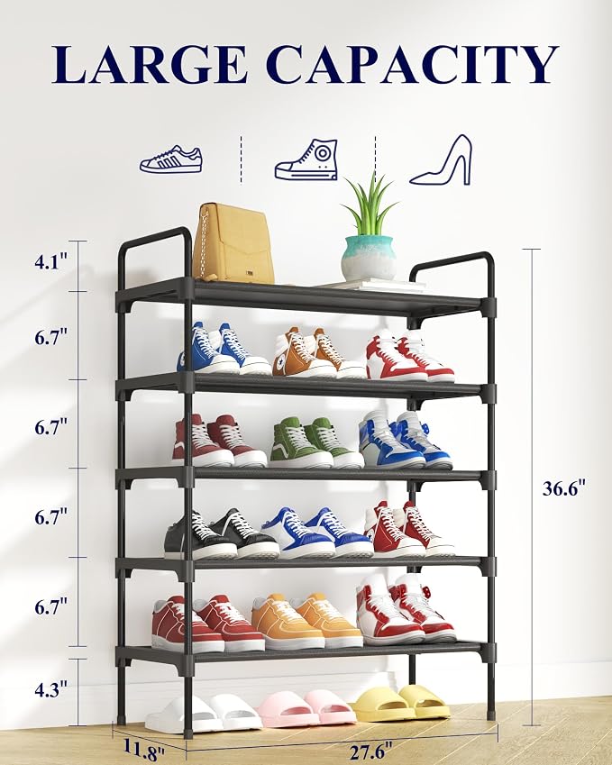 Kitsure Shoe Rack for Closet, Sturdy and Long-Lasting Shoe Shelf, Shoe Rack for Entryway, Personalized DIY Shoe Organizer, Shoe Rack Organizer for Space-Saving, 27.6" x 11.8" x 36.6", Black - Image 2