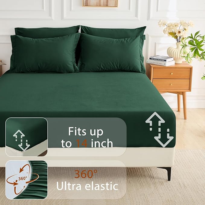 MUXHOMO 7 Pieces Queen Comforter Set, Soft Bed in a Bag Queen Size, All Season Bedding Set with Comforter, Flat Sheet, Fitted Sheet, Pillowcases & Shams, Dark Emerald Green