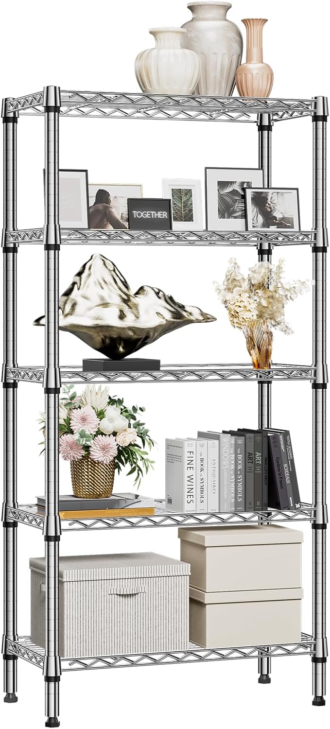 M MZG 1250 lbs 5 Tier Shelf Metal Storage Shelves Shelving Wire Rack Heavy Duty Closet Organizers for Garage Kitchen Bathroom Laundry Chrome 13.8" D x 29.5" W x 59.5" H - Image 8