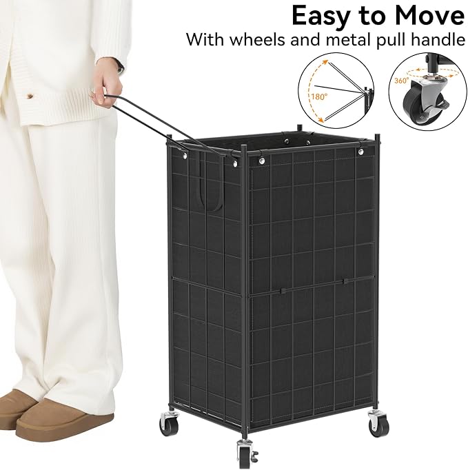 WOWLIVE Laundry Hamper with Wheels,Metal Wire Frame Rolling Laundry Basket with Removable bag,100L Dirty Clothes Hamper Organizer Dorm Room Storage for Bedroom,Bathroom,Black - Image 5