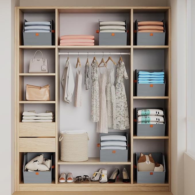 Homsorout Fabric Closet Storage Cubes - 6 Pack Square Storage Bins with Dual Handles for Clothes, Towels, Toys, Cube Storage Organizers for Bedroom, Nursery, Shelves, Closet, Small Spaces, Grey - Image 6