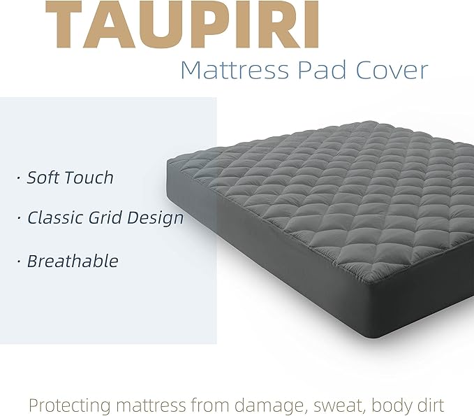 Taupiri King Quilted Mattress Pad Cover with Deep Pocket (8"-21"), Cooling Soft Pillowtop Mattress Cover, Dark Gray