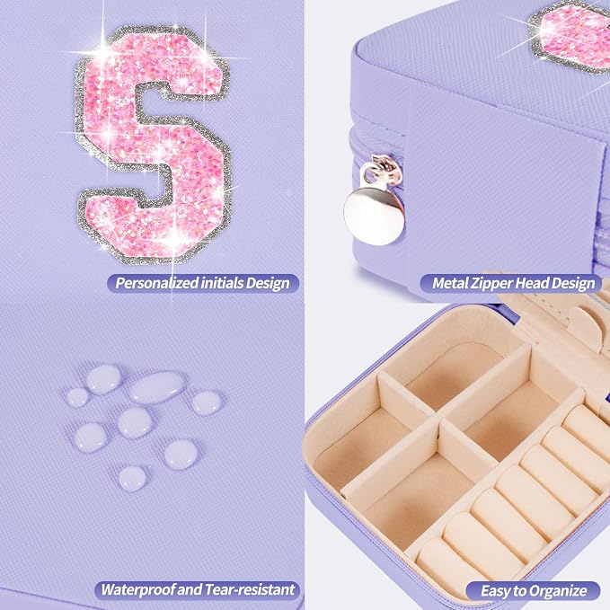 Uygafly Travel Jewelry Case - Personalized Jewelry Box for Women, Small Jewelry Organizer and Storage Aesthetic, Travel Essentials Birthday Gifts for Girls Women | Lavender - Image 4