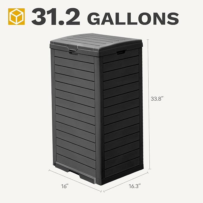DWVO 38 Gallon Large Outdoor Trash Can, Waterproof Resin Hideaway Garbage Bin with Lid and Drip Tray, Outside Trash Bin for Porch, Backyard, Deck, Patio, Poolside, Easy to Clean, Black - Image 6