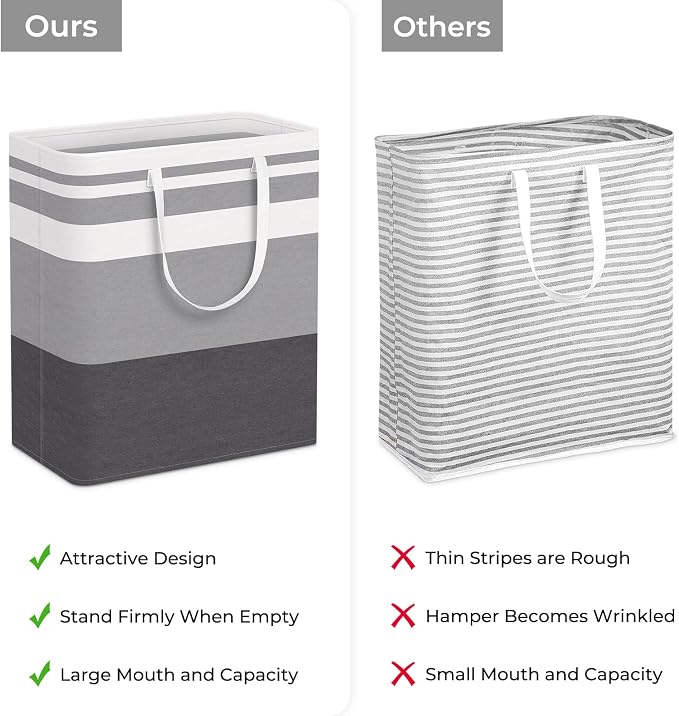 HomeHacks 2 Pack Large Laundry Baskets, Waterproof, Freestanding Laundry Hampers, Collapsible Clothes Hamper with Reinforced Handles in Laundry, College Dorm, Bathroom, Bedroom (Grey+Blue, 100Lx2) - Image 3