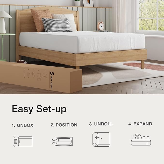 Novilla Full Size Mattress, 8 Inch Full Size Mattress in a Box, Gel Memory Foam Mattresses with Comfort Foam for Cooling Night Sleep, Pressure Relief, CertiPUR-US Certified,White