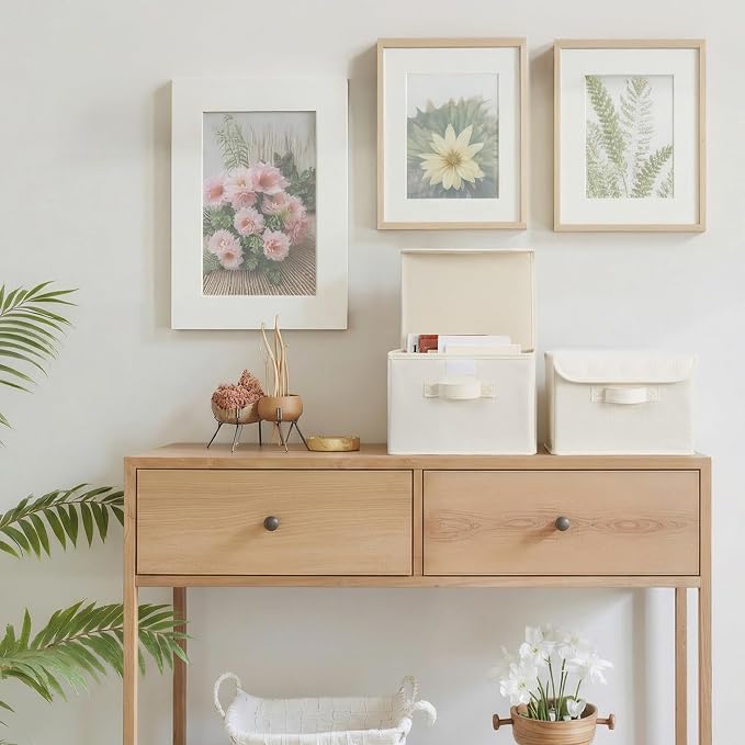 GRANNY SAYS Small Storage Bins with Lids, Small Storage Boxes, Shelf Baskets for Shelf, Collapsible Storage Bins for Living Room, Bedroom, 10x8x7 Inch, Ivory White, 2-Pack - Image 3