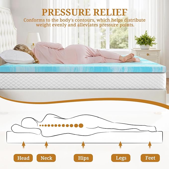 Mattress Topper California King, 4 Inch Gel Infused Memory Foam Mattress Topper, Pressure Relief, Mattress Pad, Breathable Bed Topper, CertiPUR-US Certified