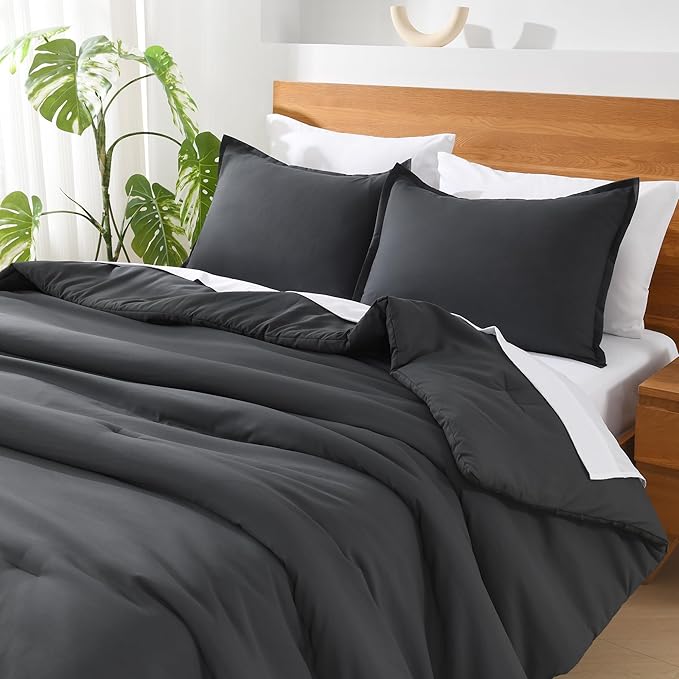 Andency Dark Grey California King Comforter Set - 7 Pieces Gray Cal King Bedding Comforter Sets, Summer Plain Soft Lightweight Comforter with Fitted Sheets, Flat Sheets, Pillowcases & Shams