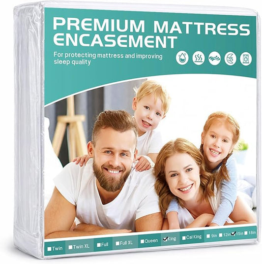 King Mattress Protector Cover【Sealed Zipper+Terry Cloth】 76"x 80" Fits [13/14/15/16 in] Deep, 6-Side Encases Waterproof Breathable Mattress Pad Cover