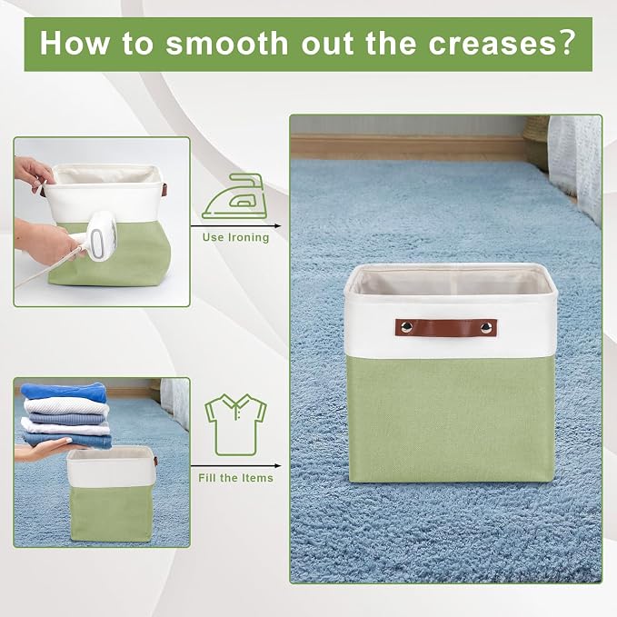Bagnizer Collapsible Fabric Storage Cubes 11x11 Cube Storage Bins, 4 Pack Closet Baskets Box with Handles for Organizing, Shelf, Toys, Clothes, Home, Office, Nursery (Green&White) - Image 5