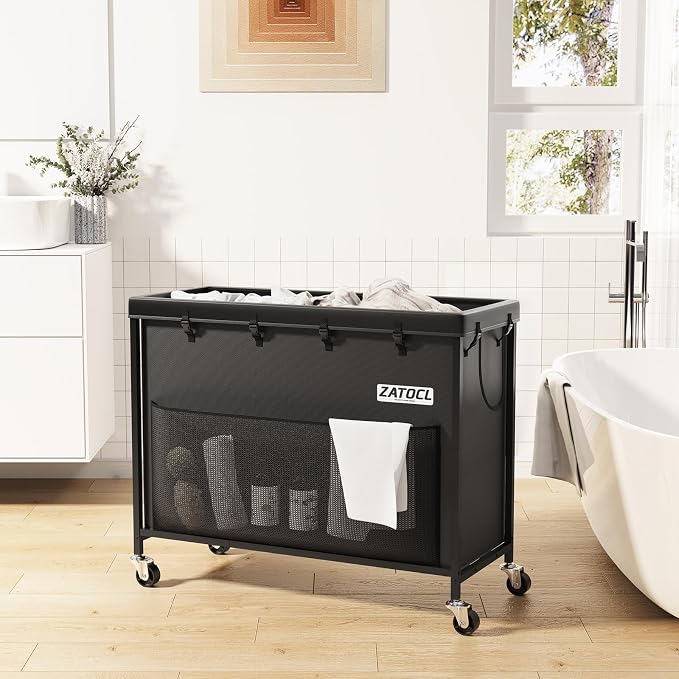 300L Large Laundry Basket with Wheels, Heavy Duty Rolling Laundry Hamper, Oxford Fabric Dirty Clothes Hamper with Thick Iron Frame & Removable Bag, Commercial Hampers for Hotel Home Laundry Room - Image 6