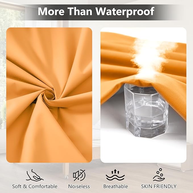 King Size Mattress Cover Protector, Breathable King Mattress Pad Cover with 6-18 Inches Deep Pocket, Waterproof Fitted Sheet for Pets Kids Adults, Machine Washable, Orange (76'' X 80'')