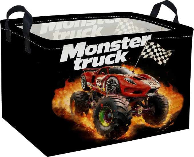 Rectangular Kids Baskets Moster truck Basket Cute Storage Bins Organizer Box Boys Room Decor for Home.(Black racing car) by DDBASKET