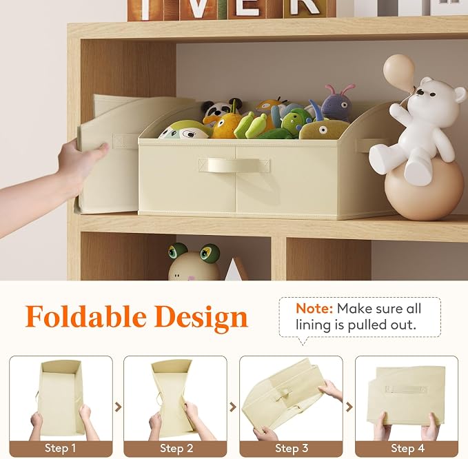 Lifewit Trapezoid Closet Storage Bins for Shelf, 6 Packs Non-woven Closet Organizer Baskets with Handles, Foldable Clothes Containers Boxes for Clothing, Book, Purse, 19L, Large, Beige - Image 6