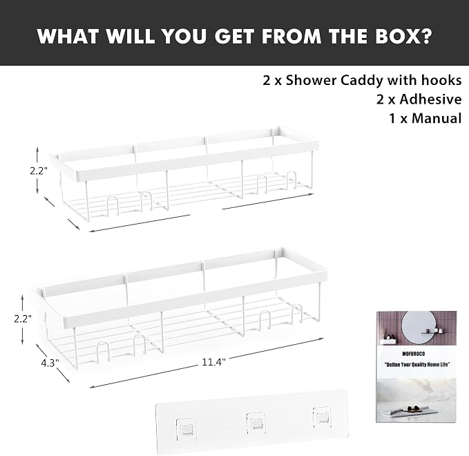 Moforoco Shower Caddy Shelf Organizer Rack, Self Adhesive Black Bathroom Shelves Basket, Home Farmhouse Wall Inside Organization and Storage Decor Rv Accessories, First Camper Apartment Essentials - Image 4
