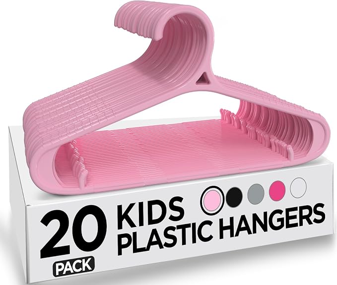 Utopia Home Kids Hangers 60 Pack - 11 Inch Plastic Baby Hangers for Closet - Childrens Hanger for Clothes & Infant Hanger for Closet - Non-Slip Shoulder Grooves, Strap Hooks & Pants Bar (Baby Pink) by UTOPIAHOME