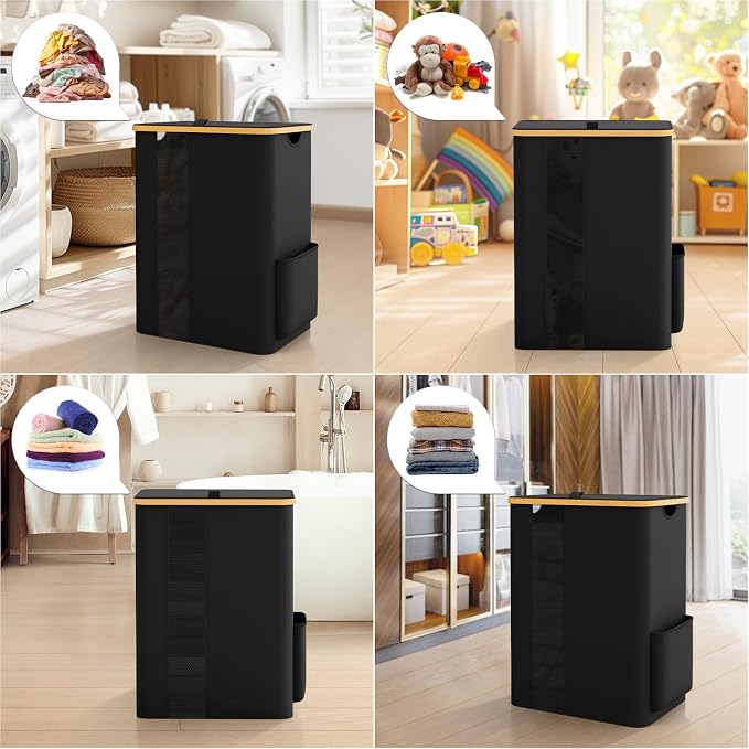 BlissTotes Laundry Basket with Lid, 80L Clothes Laundry Hamper with Handles and Removable Laundry Bag, Breathable Design Hamper with Lid for Bedroom, Bathroom, Dorm, Laundry Room - Black - Image 3