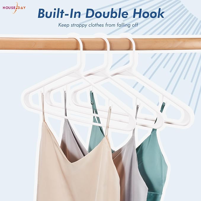 HOUSE DAY White Plastic Hangers 16 Pack, Space Saving Coat Hanger, Clothes Hanger with Non Slip Hooks, Plastic Clothing Hangers for Closet, Ideal for Everyday Use on Shirts, Coats, Pants, Dress - Image 5