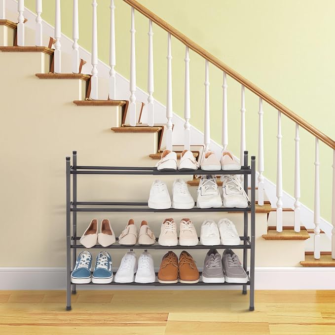 STORAGE MANIAC Expandable Shoe Rack, 16 Pairs Stackable Small Shoe Rack, Metal Adjustable Shoes Organizer for Closet, Entryway, Hallway, Garage, Front Door, Shoes Shelves, Black 4 Tier - Image 7