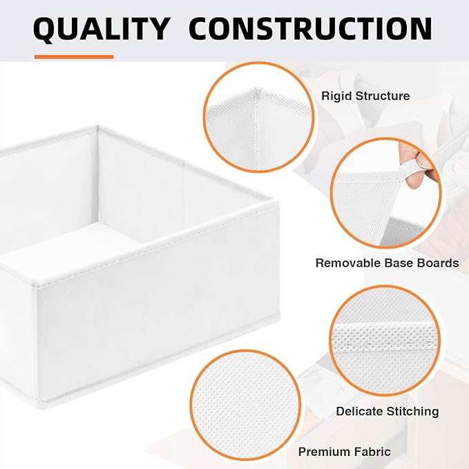 Criusia Drawer Organizer Clothes 6 Pack White- Dresser Organizer Bins for Closet Bedroom - Baby Clothes Organizers and Storage for Nursery Organization -Sock Underwear Drawer Organizer Divider - Image 6