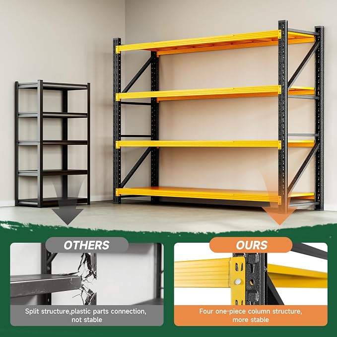 Letaya 6000LBS Heavy Duty Storage Shelves,79" W Metal Garage Shelving Units,4 Tier Large Tall Industrial Shelving,Adjustable Utility Rack Shelf for Warehouse,Basement (Yellow, 79" W x 24" D x 79" H) - Image 8
