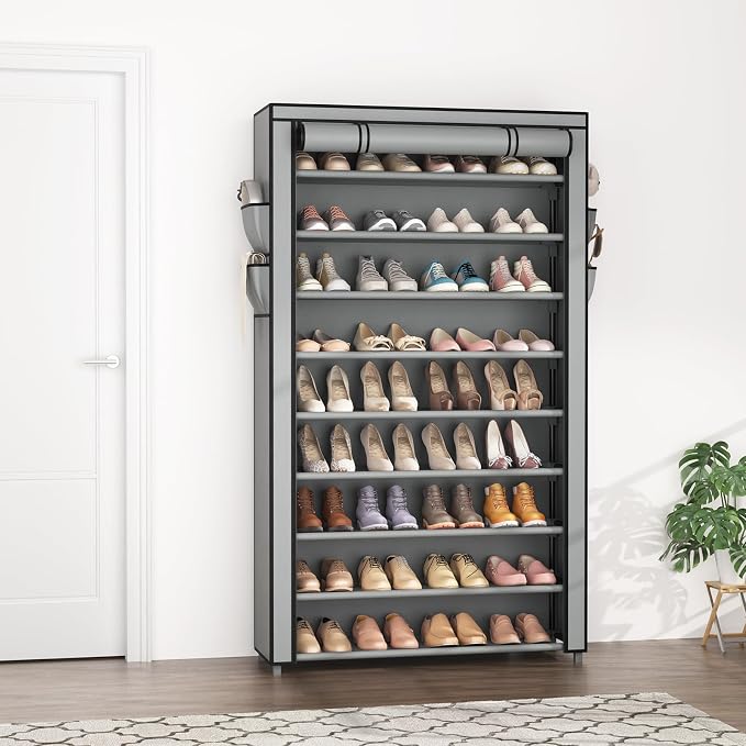 LANTEFUL Shoe Rack with Covers 10 Tier Tall Shoe Rack Organizer Large Capacity Shoe Shelf Storage 40 Pairs Space Saving Free Standing Shoe Storage Organizer for Closet, Entryway, Dorm, Grey - Image 2