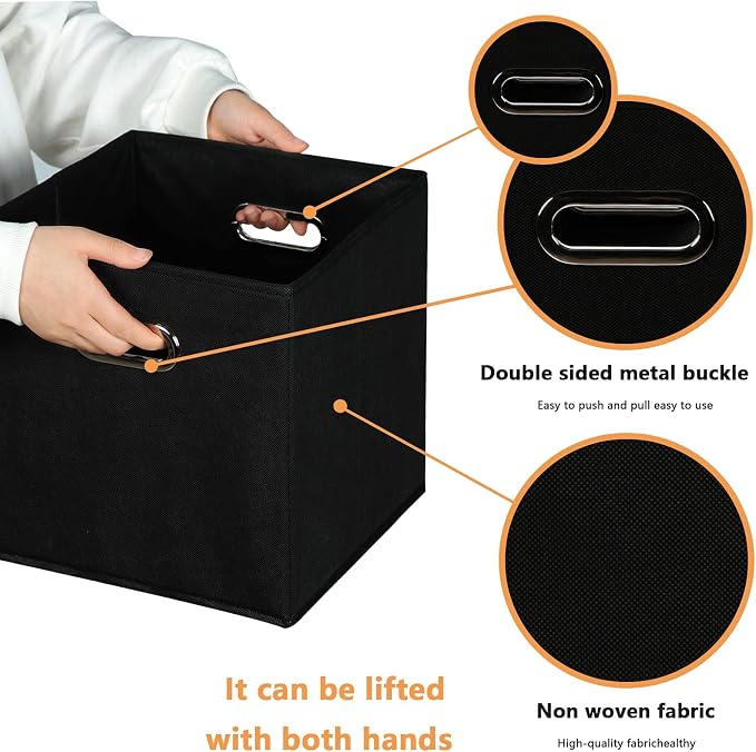 Fabric storage bins Cubes, Fabric Cube Organizer with Handle, Foldable Cube Bins for Cloth or Accessary Storage, 11x11x11, Set of 12, (Black) - Image 7