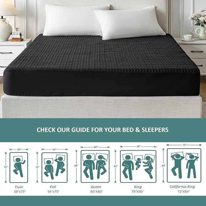 Waterproof Mattress Protector Twin Size, Mattress Pad Cover with Deep Pocket Fitted Up to 6"-15" Depth, Noiseless Soft Breathable Bed Mattress Cover Washable, Black