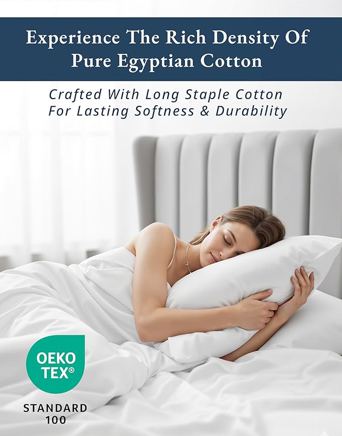 100% Egyptian Cotton Sheets King Size - Naturally Cooling & Breathable 4 Piece Silky Sateen Weave King Size Sheets Set, Ultra-Soft & Durable Hotel Luxury Sheets with 15" Snug Fit Deep Pockets - White