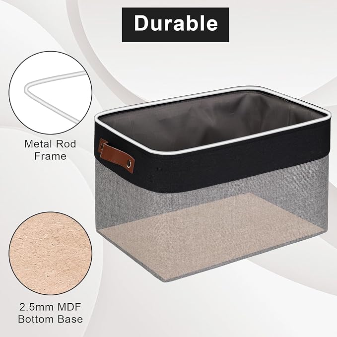 Bagnizer Storage Bins Large Fabric Storage Baskets for Shelves 3 Pack, Decorative Linen Closet Baskets with Handles for Organizing, Shelf, Clothes, Home, Office, 15x11x9.5Inches (Grey&Black) - Image 4