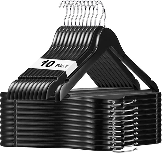 HOUSE DAY Black Wooden Hangers 10 Pack, Solid Wood Hanger with Non Slip Pant Bar, Heavy Duty Wooden Coat Hanger for Closet, Smooth Finish Wood Clothes Hangers for Shirts, Suits, Jackets, Dress by HOUSEDAY