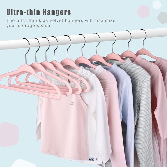 BAGIAL 50 Pack Kids Velvet Hangers 14 Inches Children's Clothes Hangers Non-Slip Baby Hangers for Infant/Toddler (Blush Pink) - Image 5