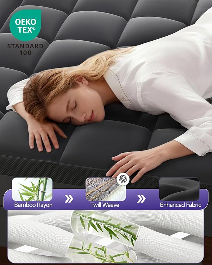 Dual Layer 5 Inch Memory Foam Mattress Topper King - 2 Inch Gel Memory Foam and 3 Inch Pillow Top Mattress Pad, 7-Zone Egg Crate King Size Mattress Topper (Black)