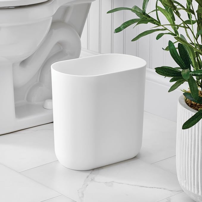 iDesign Small Slim Plastic Bathroom Trash Can, Garbage Can for Bedroom, Office, Desk, Dorm, White - Image 3