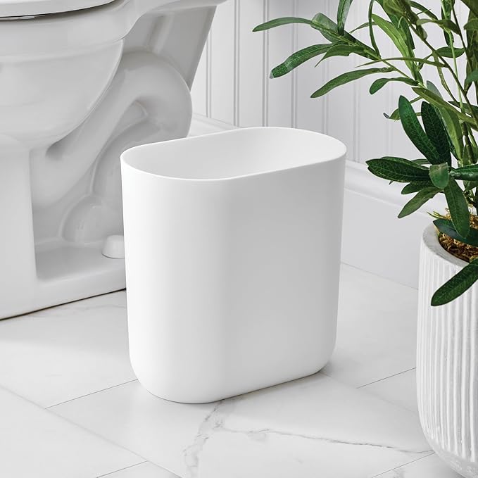 iDesign Small Slim Plastic Bathroom Trash Can, Garbage Can for Bedroom, Office, Desk, Dorm, 2-Pack, White - Image 3