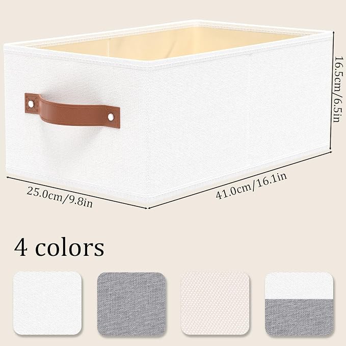 OUTBROS Foldable Wardrobe Organiser, Fabric Storage Bins, Boxes With Handles, For Bedrooms, Living Rooms, Shelves, White, 16.1 x 6.5 x 9.8 inch, 3-Pack - Image 6