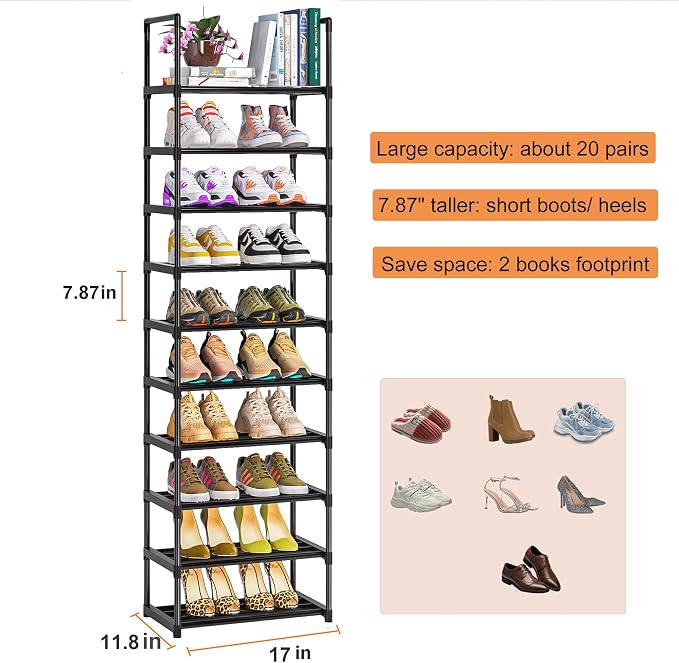 OYREL Shoe Rack, Sturdy Metal Shoe Rack Organizer,Narrow Shoe Racks for Closets,Shoes Rack,Shoe Stand,Shoe Shelf - Image 3