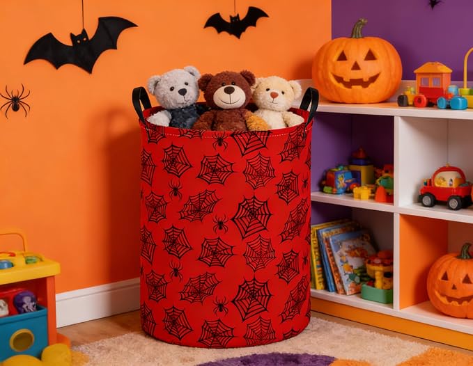 Kids Laundry Basket Spider Hamper for Nursery Boys Hamper Cute Kids Storage Bin Organizer Room Decor for Home(Red spider) - Image 4