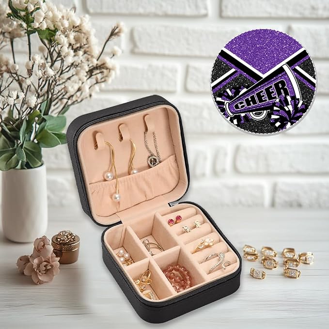 Cheerleader Travel Jewelry Case, Cheer Travel Jewelry Box for Women, Mini Jewelry Travel Case for Cheer Team, Cheerleader Gifts for Girls (Purple) - Image 3