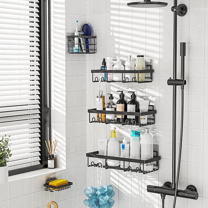 Moforoco Adhesive Shower Caddy Organizer Shelves Rack - 5 Pack Corner Bathroom Storage Organization, Home & Kitchen Decor Inside RV Accessories, Hanging First Apartment Household Camper Essentials - Image 5