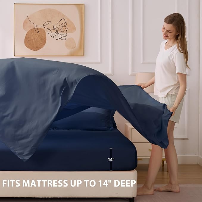King Comforter Set Navy - Bed in a Bag King Size 7 Pieces, Soft Bedding Set for All Seasons, Premium King Comforter Set with Comforter, Sheets, Pillowcases & Shams