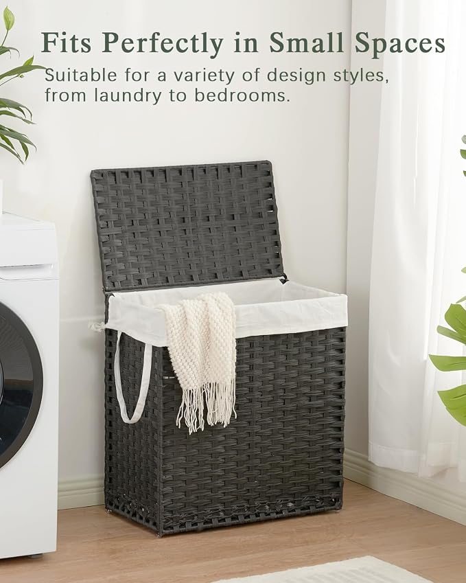 SETVSON Laundry Hamper with Lid Wicker Laundry Basket 112 L (29.6 Gal) Laundry Hampers Handwoven Rattan Clothes Hamper with Handles 3 Removable Liner Bag, 6 Mesh Bags for Bathroom Bedroom Black - Image 7
